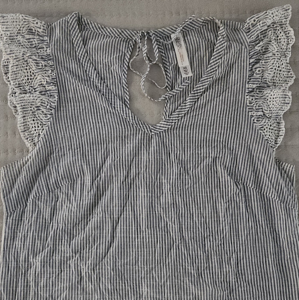 Cat & Jack White and Blue Ruffled Cut Out Blouse